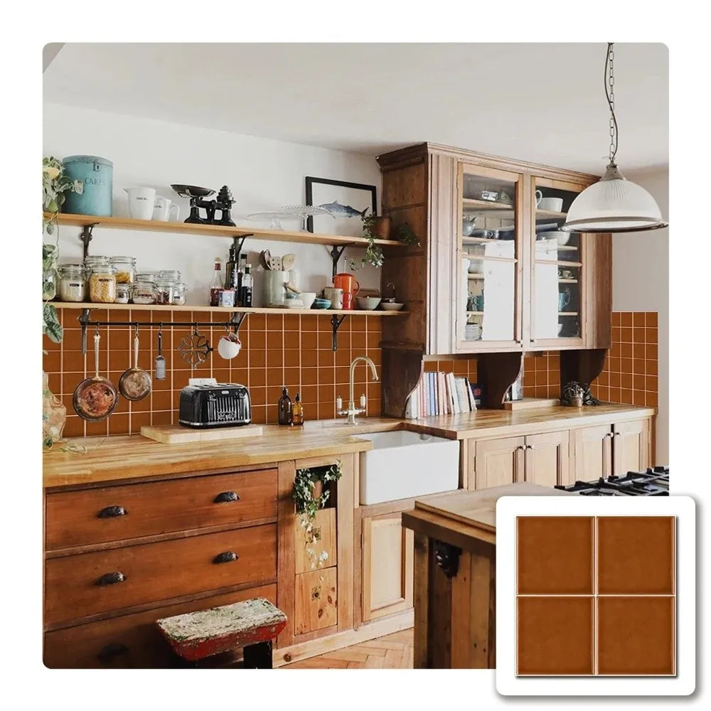 10Pcs European Square Kitchen Wallpaper Solid Color Self-adhesive Wall Stickers Oil-proof Waterproof Thickened Tile Stickers