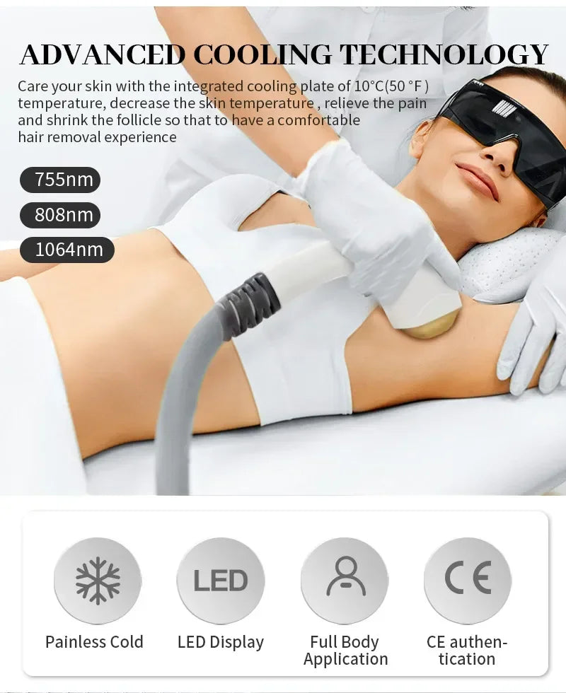 2025 Portable 3 Wave 808 755 1064nm Ice Titanium Professional 808nm Diode Laser Body Face Hair Removal Machine