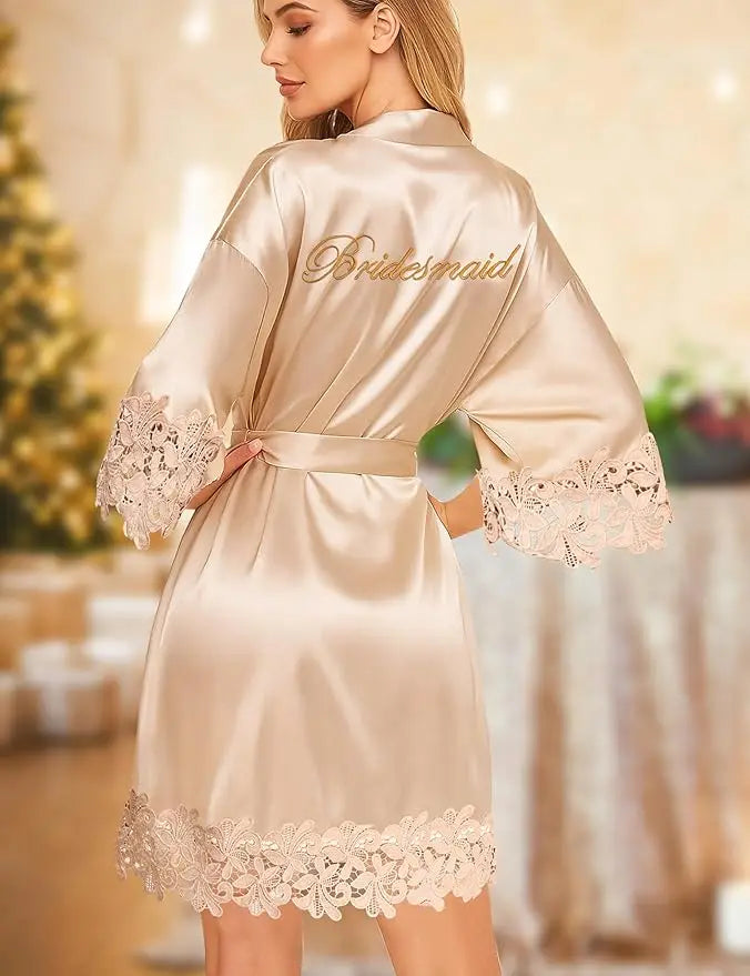 Áo choàng cô dâu lụa ren kèm đai Bride thêu sang trọng