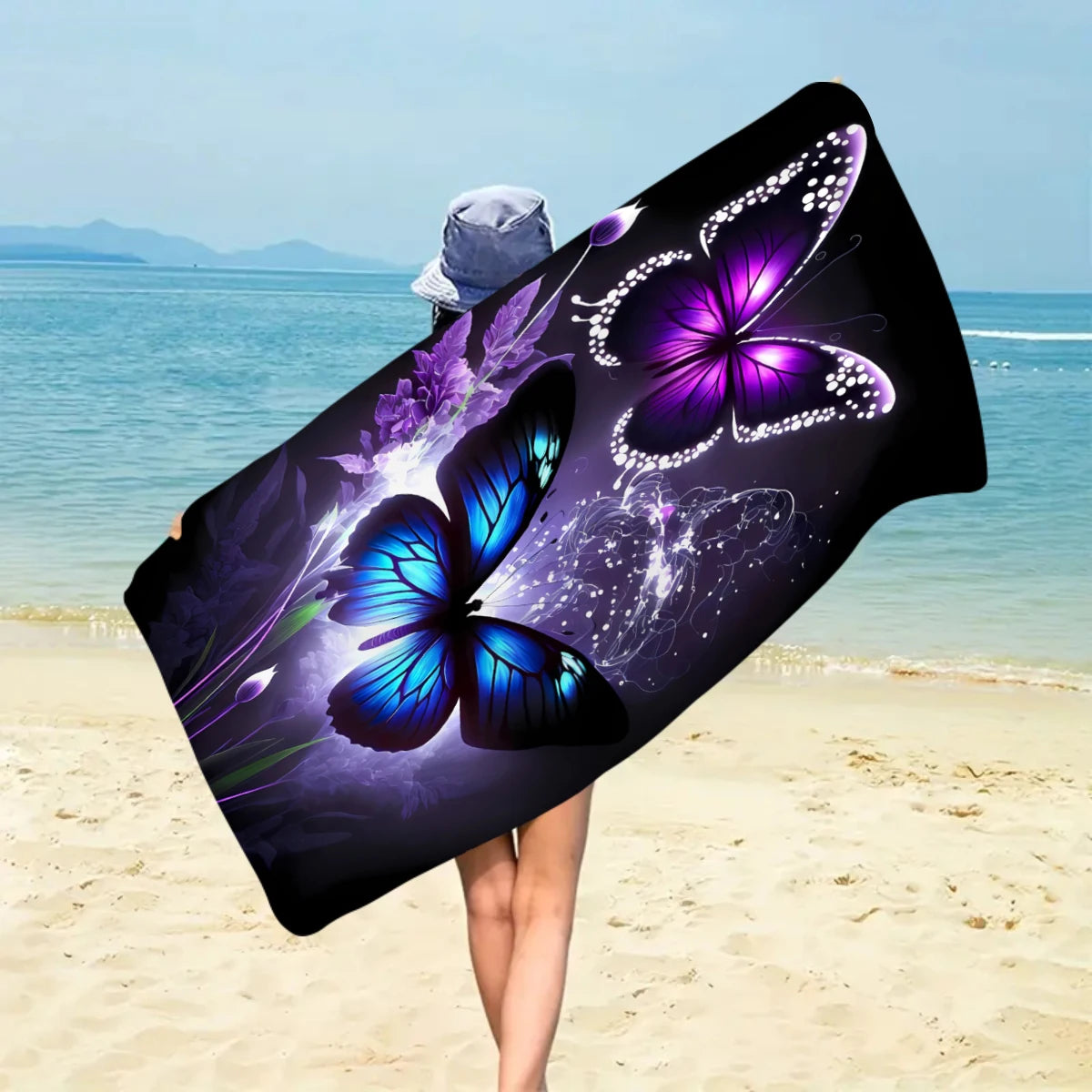 Khăn Biển Đa Năng In Bướm Hoa Sợi Siêu Mịn 1 Chiếc