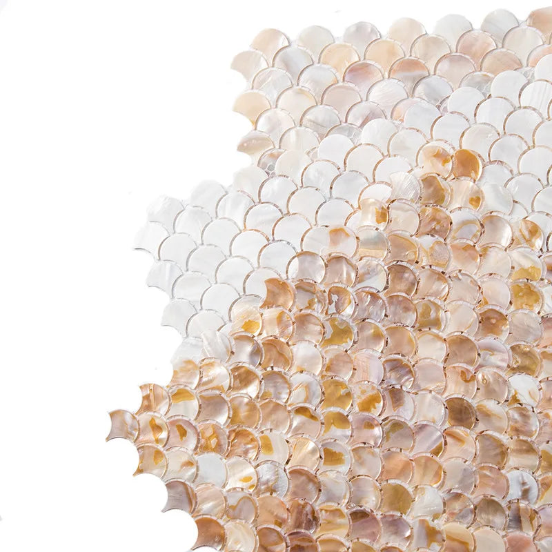 31x31cm 3D Fish Scale Fan-shaped Shell Square Mosaic Kitchen Bathroom Living Room Porch TV Background Wall Tile Self-adhesive