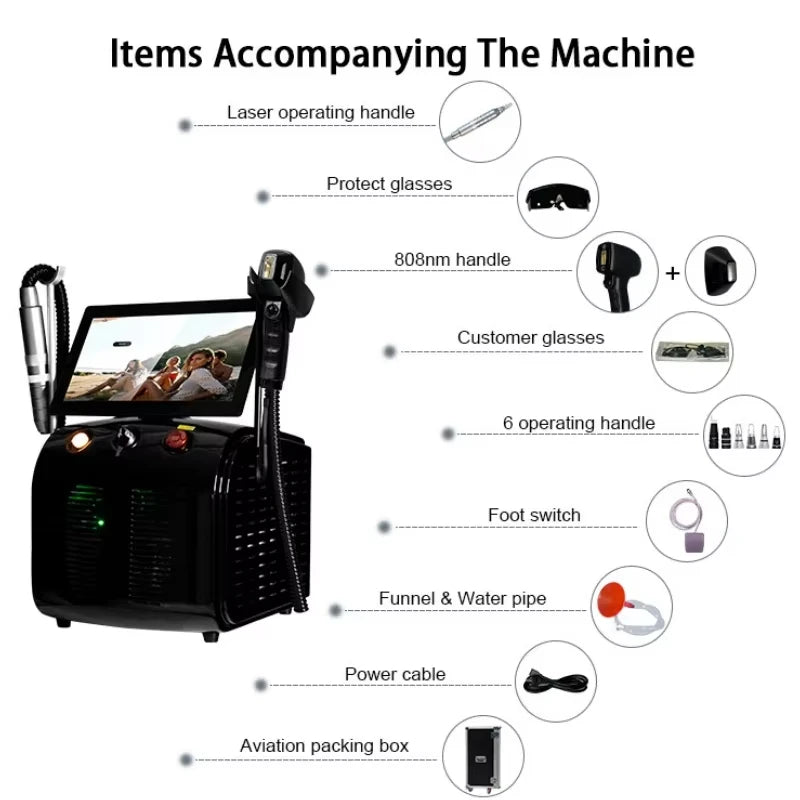 808 Diode Laser Hair Removal Machine 4-Wave Painless Permanent Portable 4000W Device  Soprano Titanium - Daisan Mart