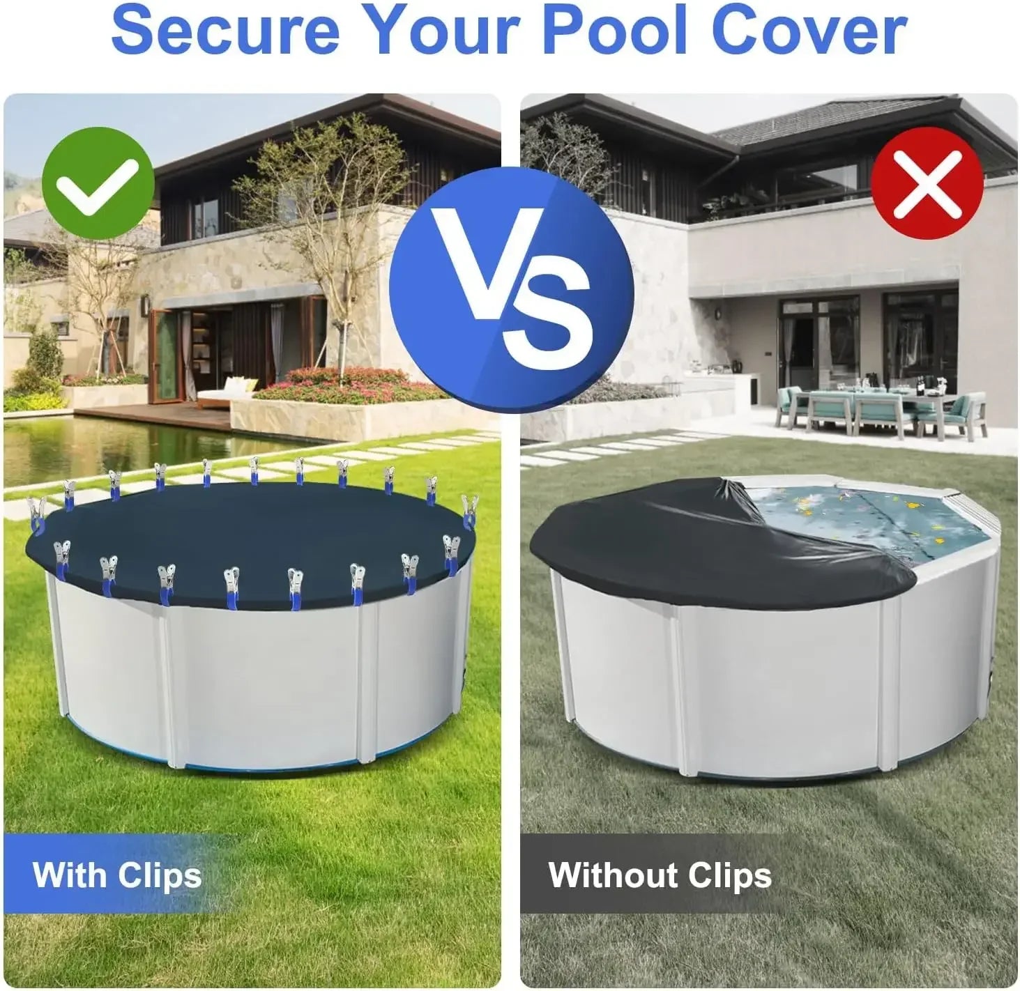 6/12pcs Durable Stainless Steel Pool Cover Clips with Blue Plastic Handle - Suitable for Ground Pool Covers and Photography