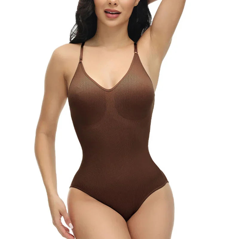Compression Bodysuit V-neck Slim Straps Ultra-thin Open Back