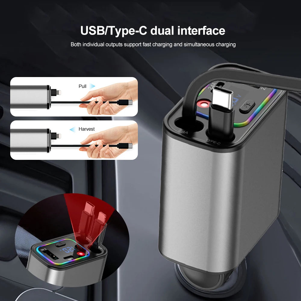 Sạc Nhanh Đa Năng 60W - Cáp Rút iPhone Android