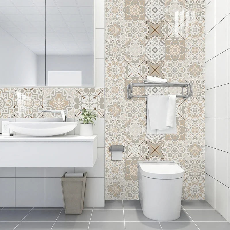 10pcs/set Portuguese Style Tiles Sticker Kitchen Backsplash Oil-proof Cupboard Washbasin Peel &amp; Stick Waterproof Art Wall Decals