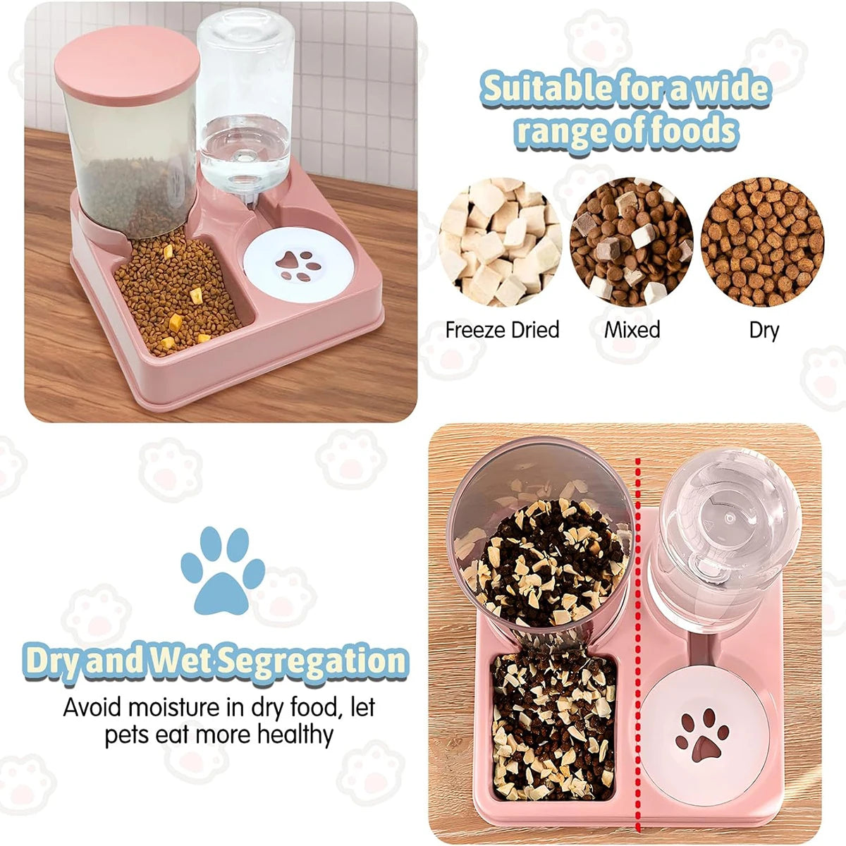Automatic Cat Feeder Water Dispenser Set, 2 In 1 Tilted Automatic Pet Food And Water Feeder Gravity Food Feeder and Waterer - Daisan Mart