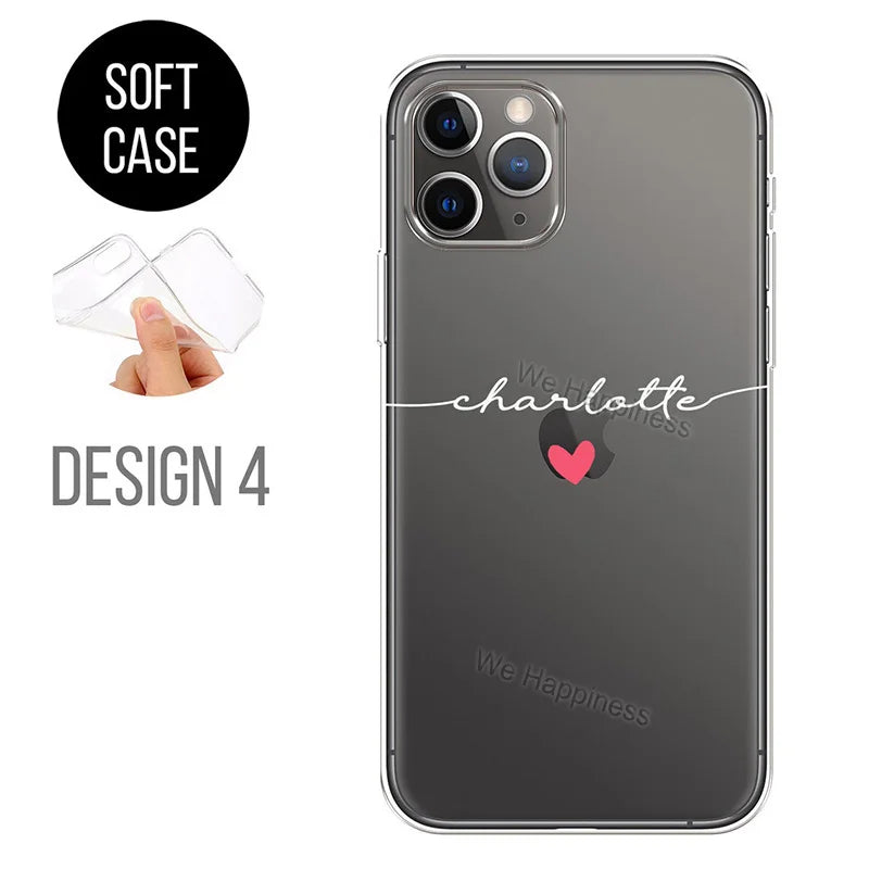 Personalised Phone case hearts custom name initials phone TPU cover For iPhone 15 13 11 12 14 Pro Max mini Plus 7 8 X Xs max Xr - Daisan Mart