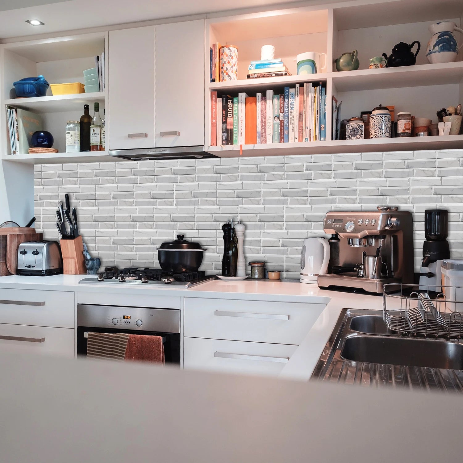 Waterproof Self Adhesive Removable 3D DIY Modern Grayish White Marble Tile Wall Sticker Bathroom Kitchen Cupboard Home Decor