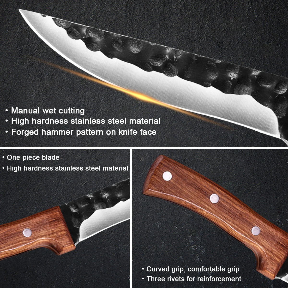 6.5" Forged Knife Stainless Steel Boning Butcher Knife Meat Cleaver Fishing Knife Professional Chef Knife with Sheath