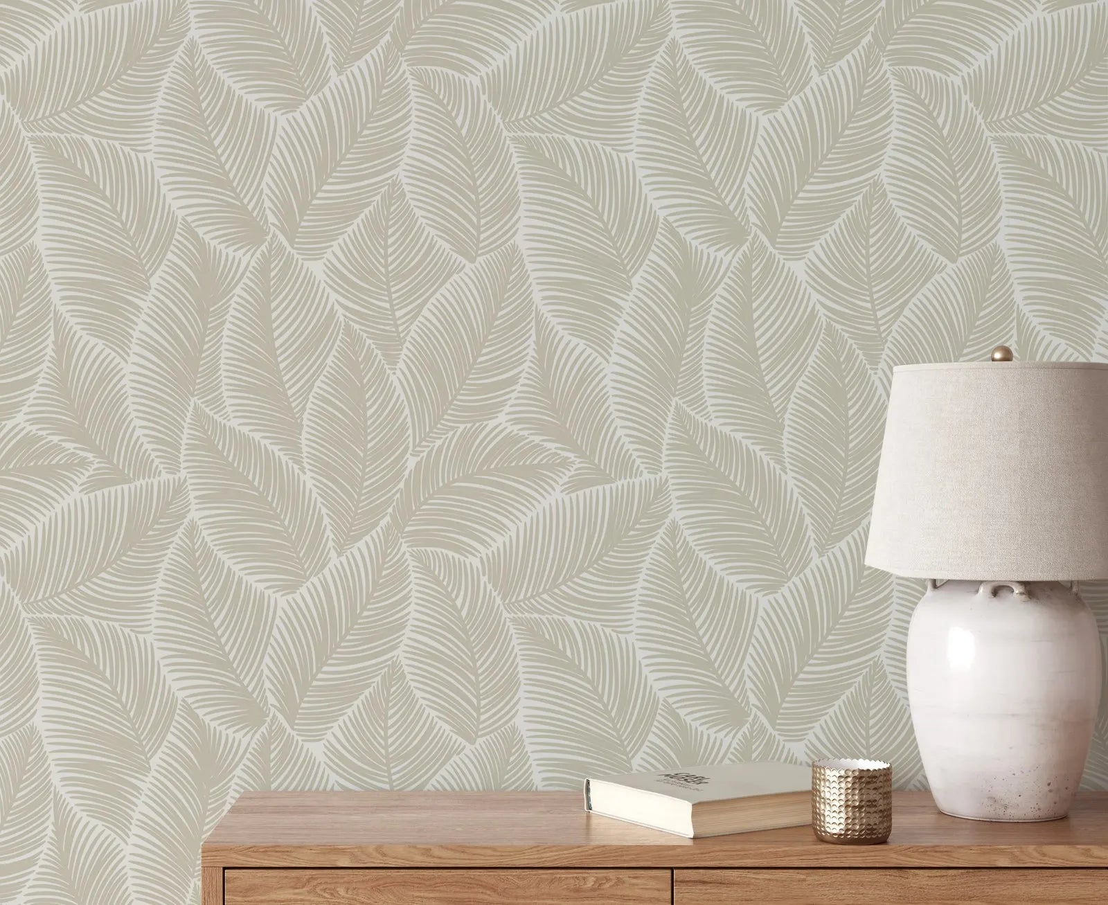Abstract Gray Leaves Wallpaper Peel and Stick, Restore Style Tropical Palm Leaf Wallpaer,Traditional Or Self-adhesive Papers