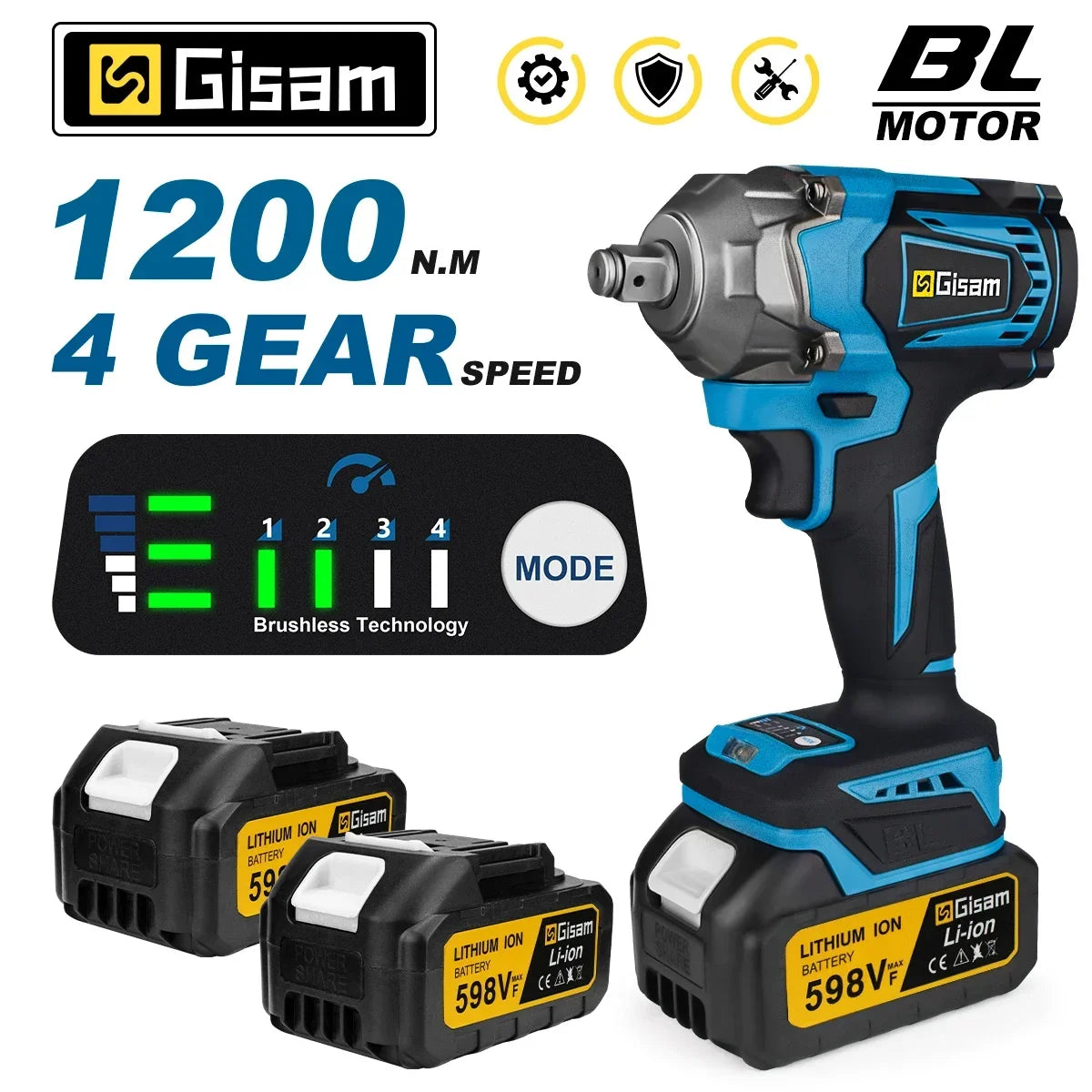 Máy Siết Bu Lông Không Dây Gisam 18V 1200N.m - Daisan Mart