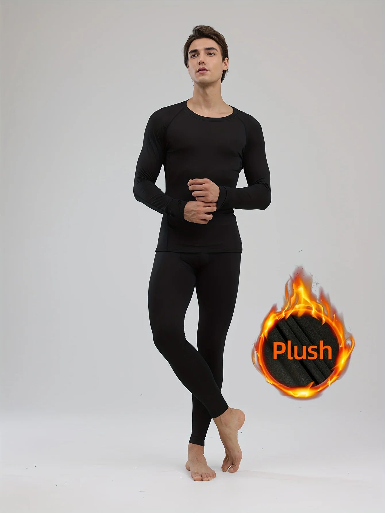 Sports thermal underwear set, quick drying thermal jacket and elastic compression pants, suitable for outdoor sports, home warm