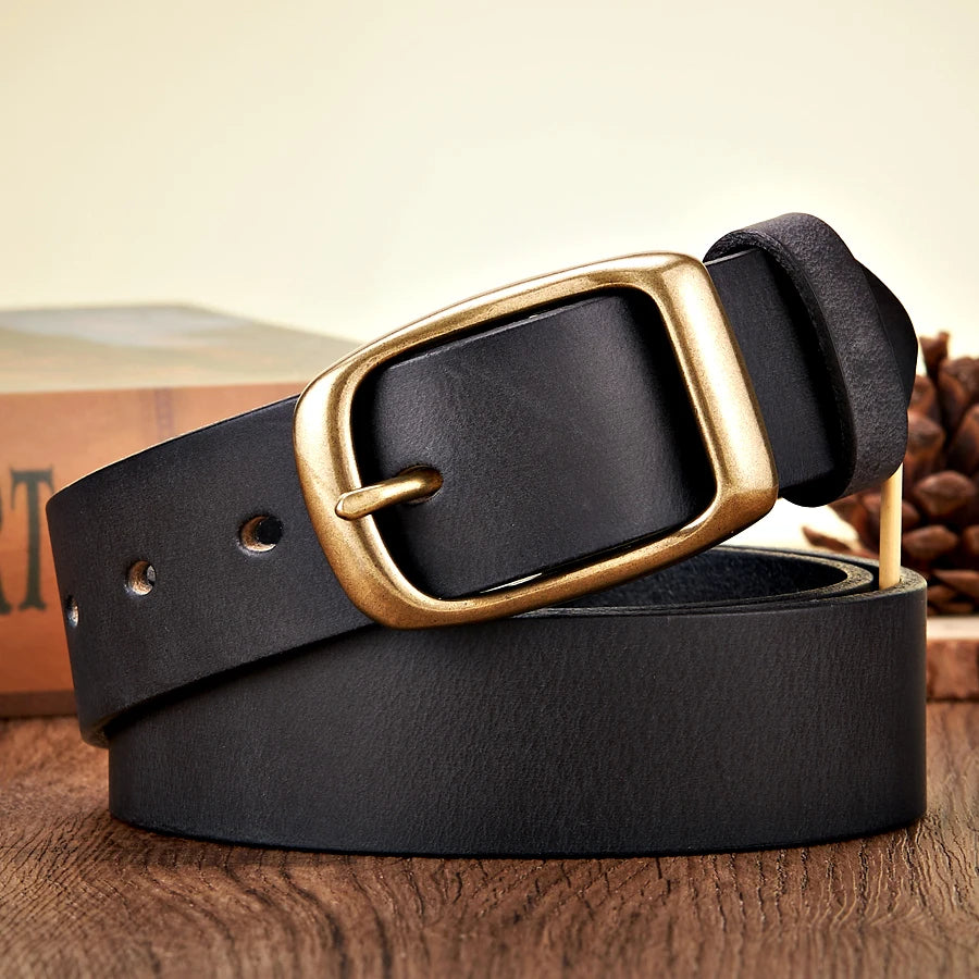 High Quality Men's Cowhide Belt - Vintage Copper Buckle