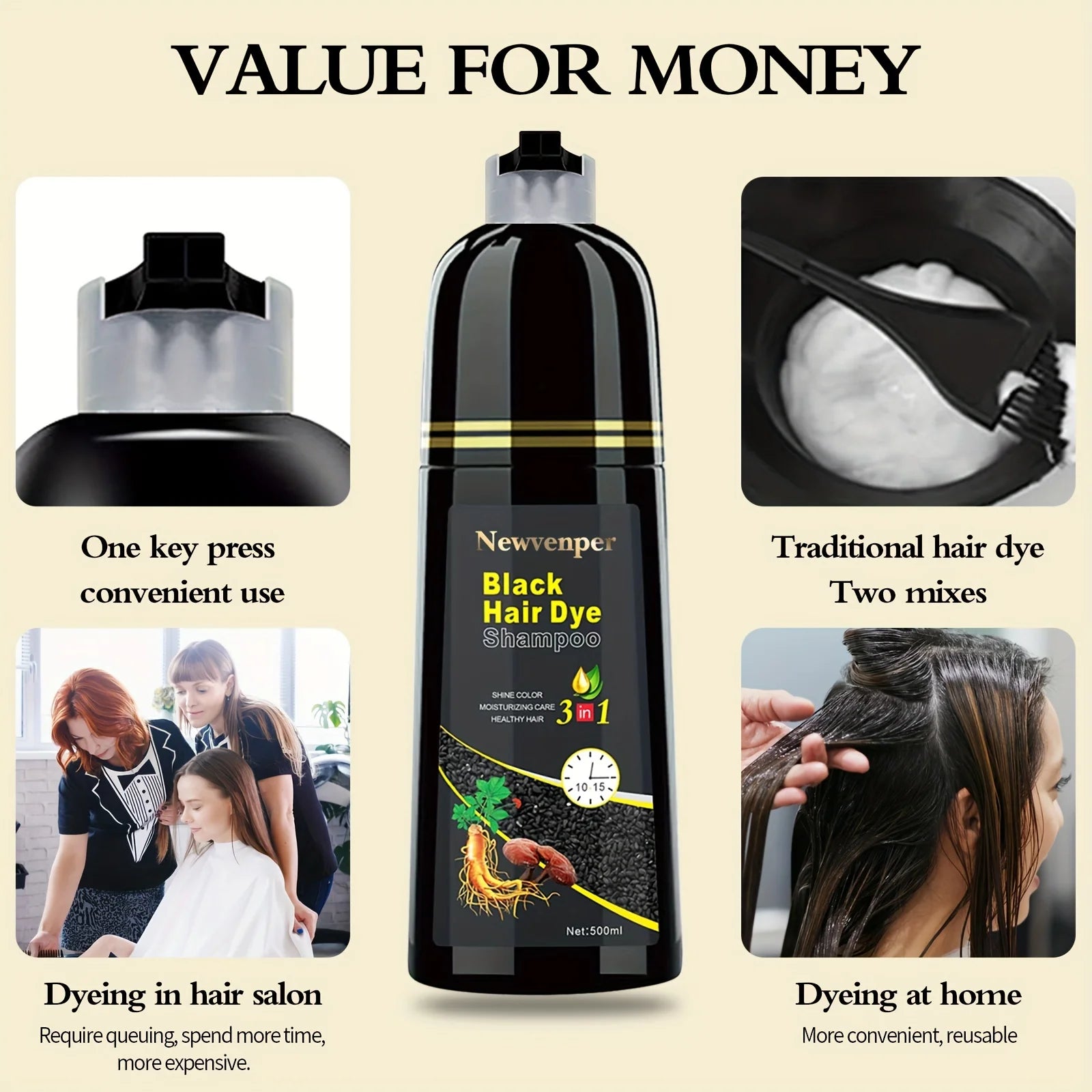 Fast Black Hair Dye Shampoo 500ML Natural Long Lasting Color