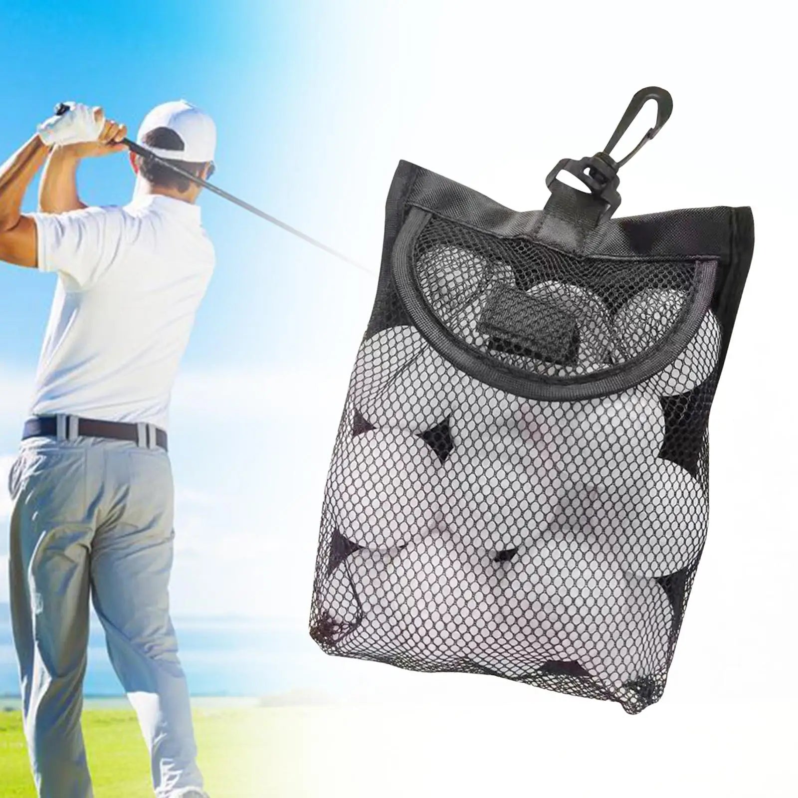 Golf Tennis Ball Net Bag with Convenient Hanging Hook