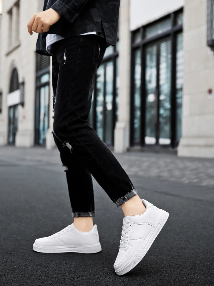 Classic White Sneakers for Men and Women, Comfortable Leather, Large Size