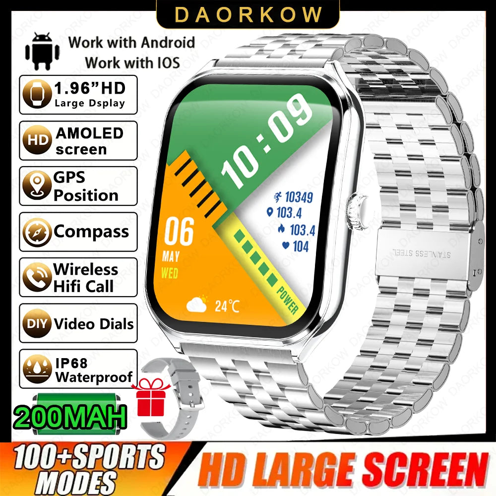 Đồng hồ thông minh mỏng nhẹ 1.96'' hỗ trợ 100+ môn thể thao