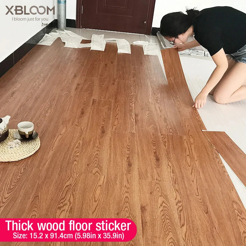 Self-adhesive Wood Grain Floor Wall Stickers PVC Wallpaper for Living Room Toilet Kitchen Home Floor Decor Waterproof Sticker