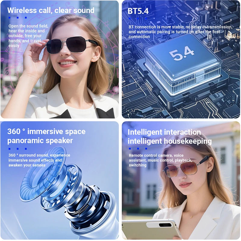 LIGE Ai Smart Bluetooth Glasses 100+Languages ​​Translation Real-time Q&amp;A BT5.4 Music UV Protection Smart Sunglasses for Men Women