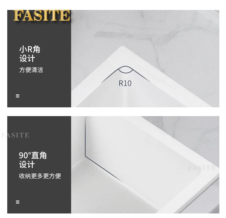 Bar counter square white quartz stone sink size single under counter kitchen vegetable basin - Daisan Mart