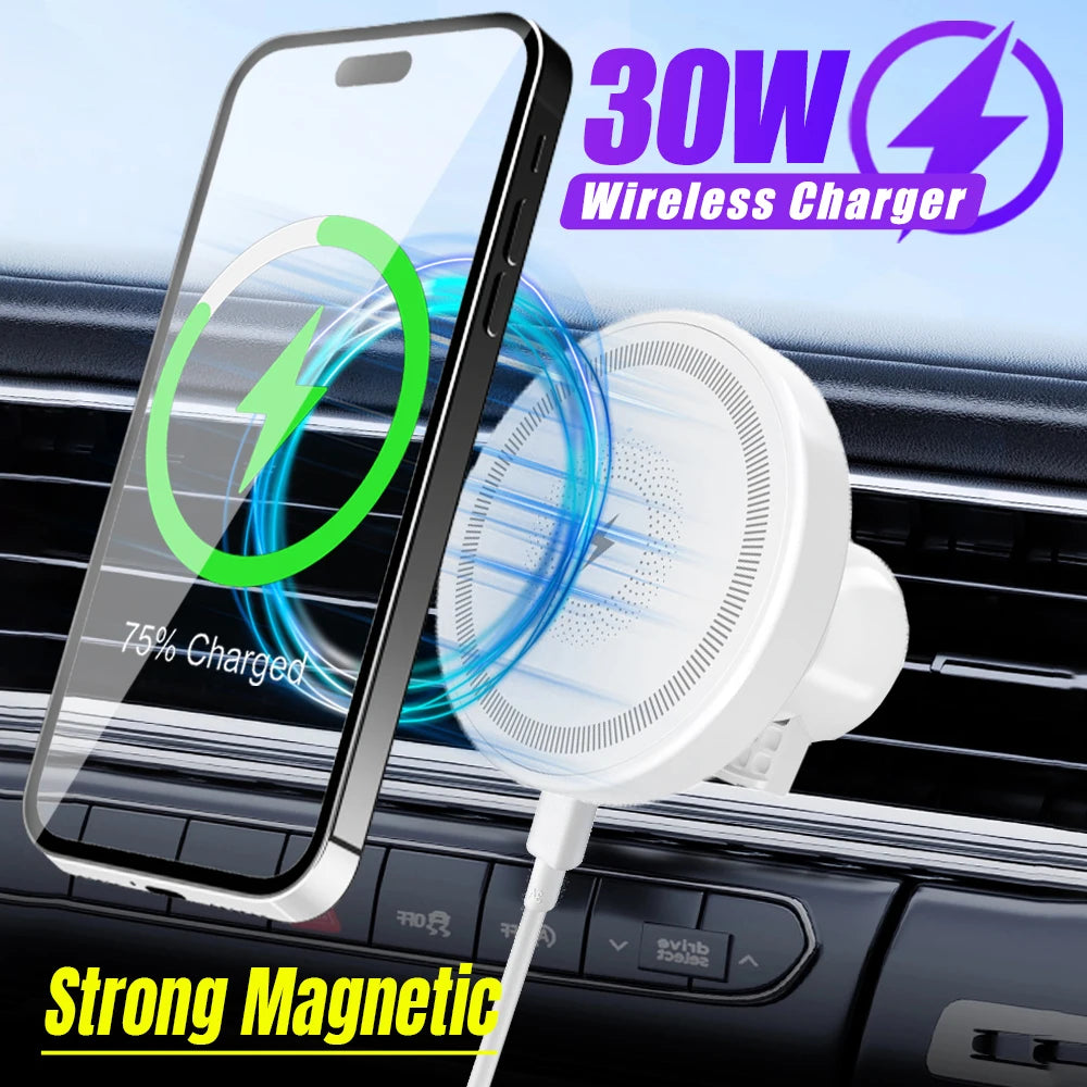 30W Car Wirless Magnetic Charger Air Outlet Phone Holder Stand For iPhone 16 15 14 13 12 Pro Max Fast Charging Cellphone Blacket