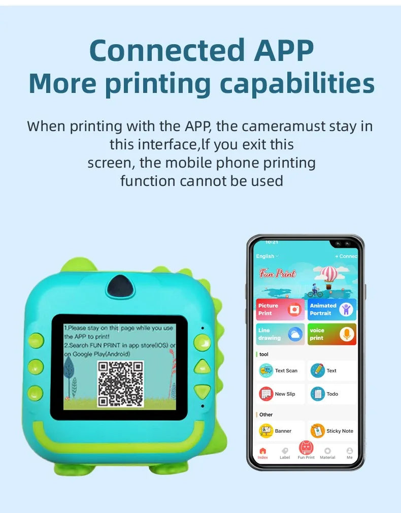 Fast Printing Camera for Kids - Inkless Sticker Photo Printing