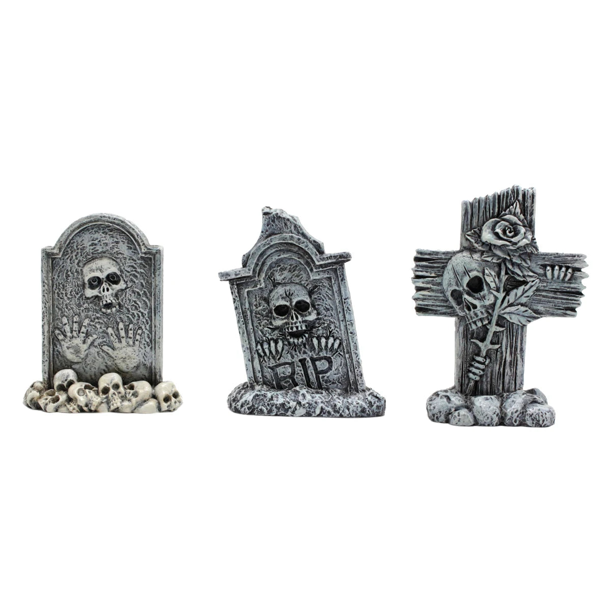 3-piece set of tombstone resin crafts, terrifying decorative statues in courtyard gardens, Halloween decorative statues, bonsai