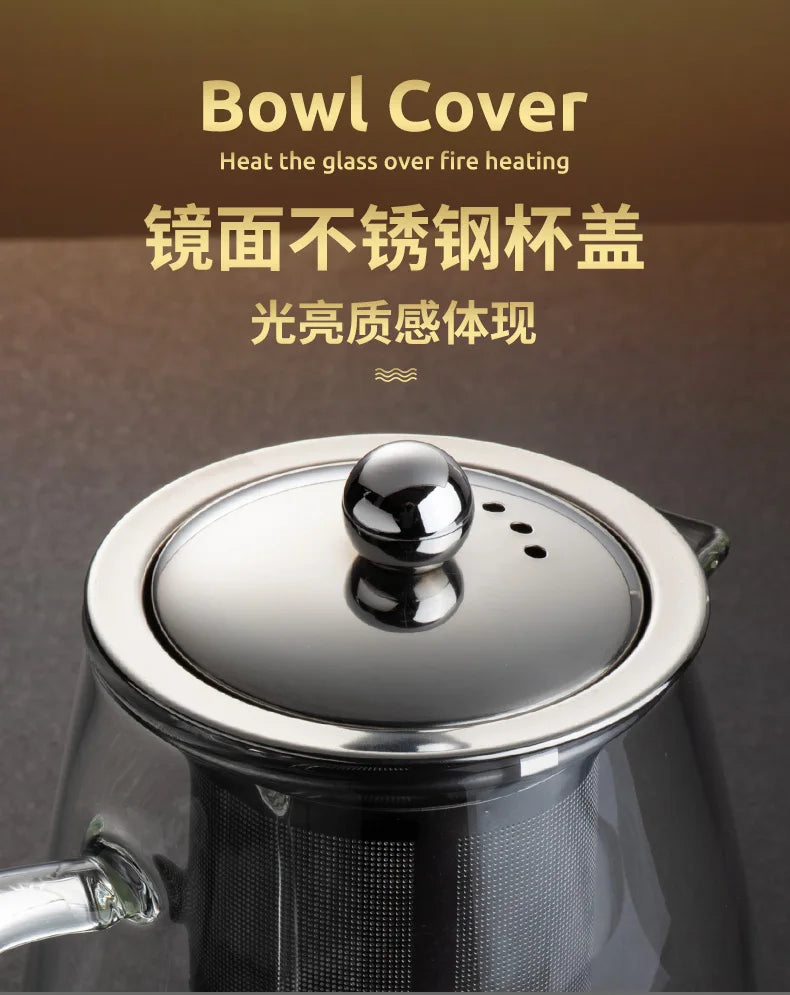 HMLOVE Heat Resistant Glass Teapot With Stainless Steel Tea Strainer Infuser Flower Kettle Kung Fu Teawear Set Puer Oolong Pot