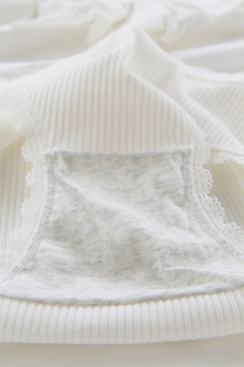 Women's Cotton Panties - White Lace, Seamless, 5 Pieces