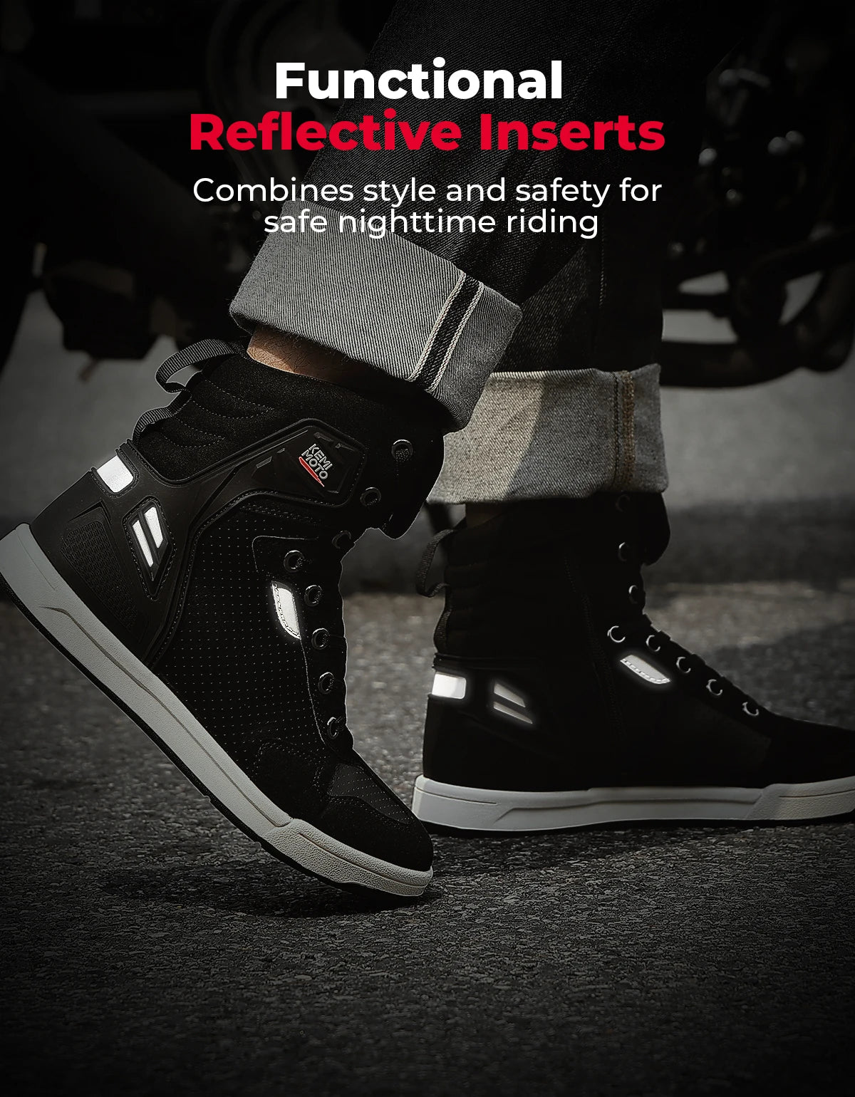 Giày Boots Nam Đi Xe Máy Phản Quang Bảo Hộ Thoáng Khí