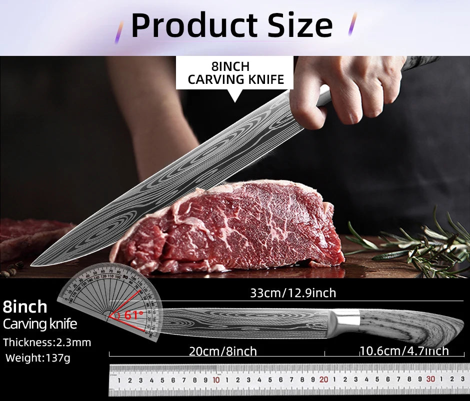 Bộ Dao Bếp Nhật Santoku 7Cr17 440C Vân Damascus