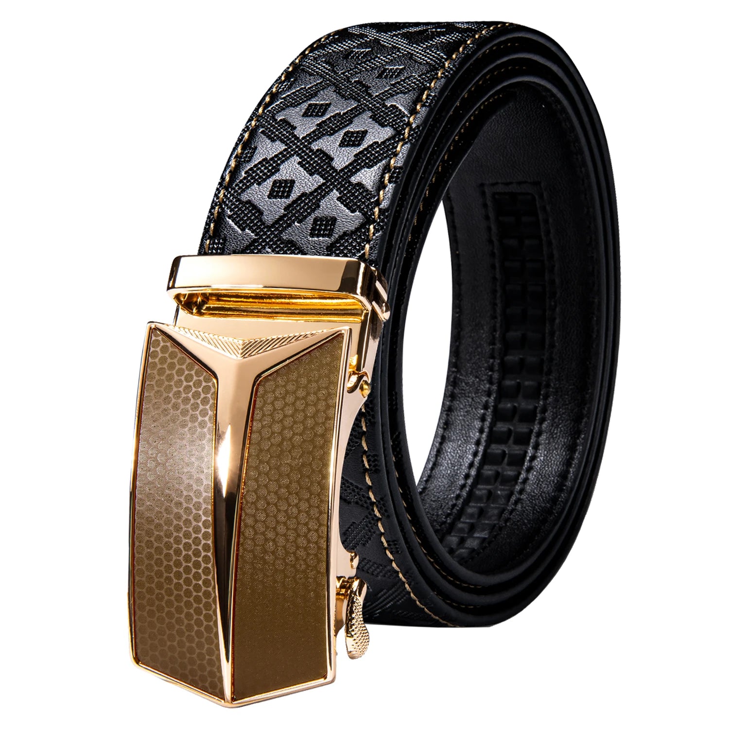High quality black cowhide men's belt with automatic buckle 130cm
