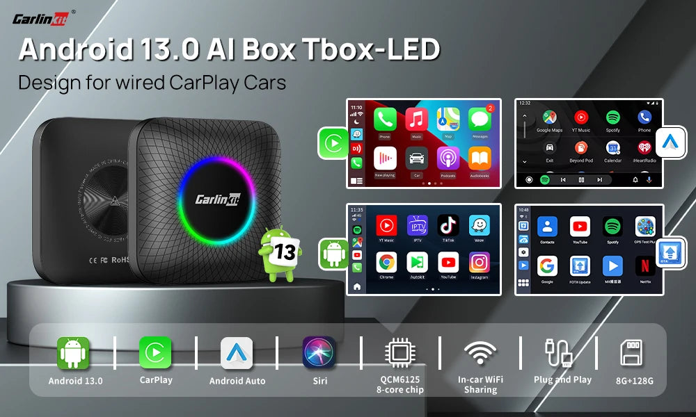 CarlinKit Wred & Wireless Android Auto & CarPlay Dongle Car USB Adapter For Aftermarket Android Car Radio Mirrorlink Split Sceen