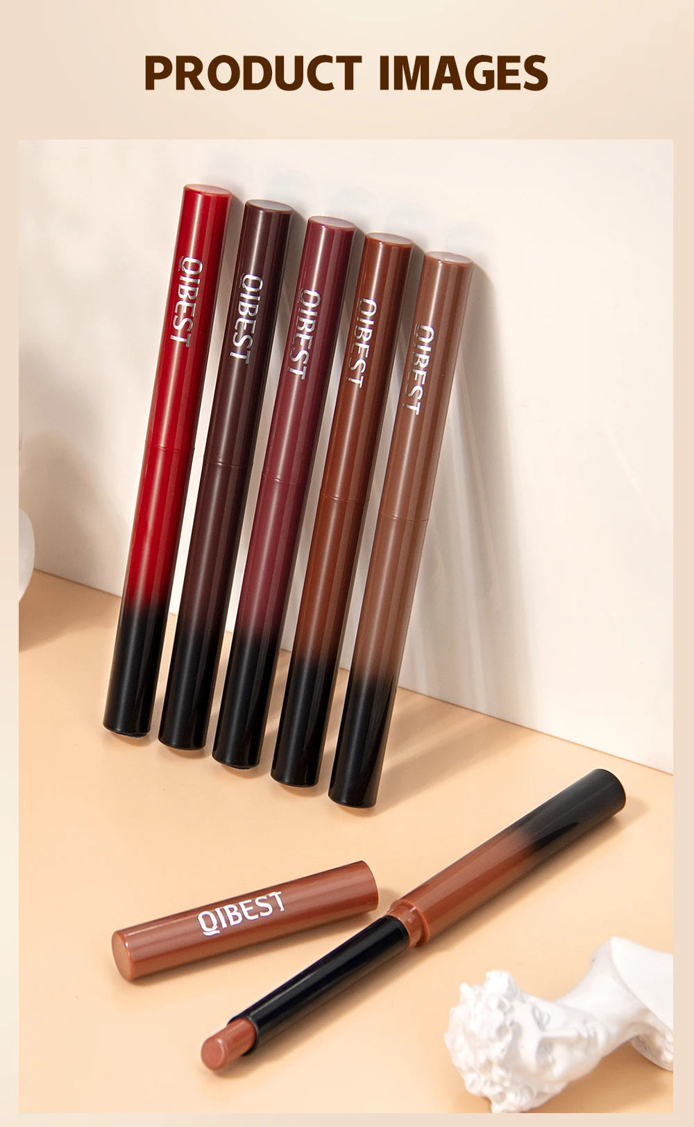 Bút Son Lì QIBEST 12 Màu Dưỡng Ẩm Lâu Trôi