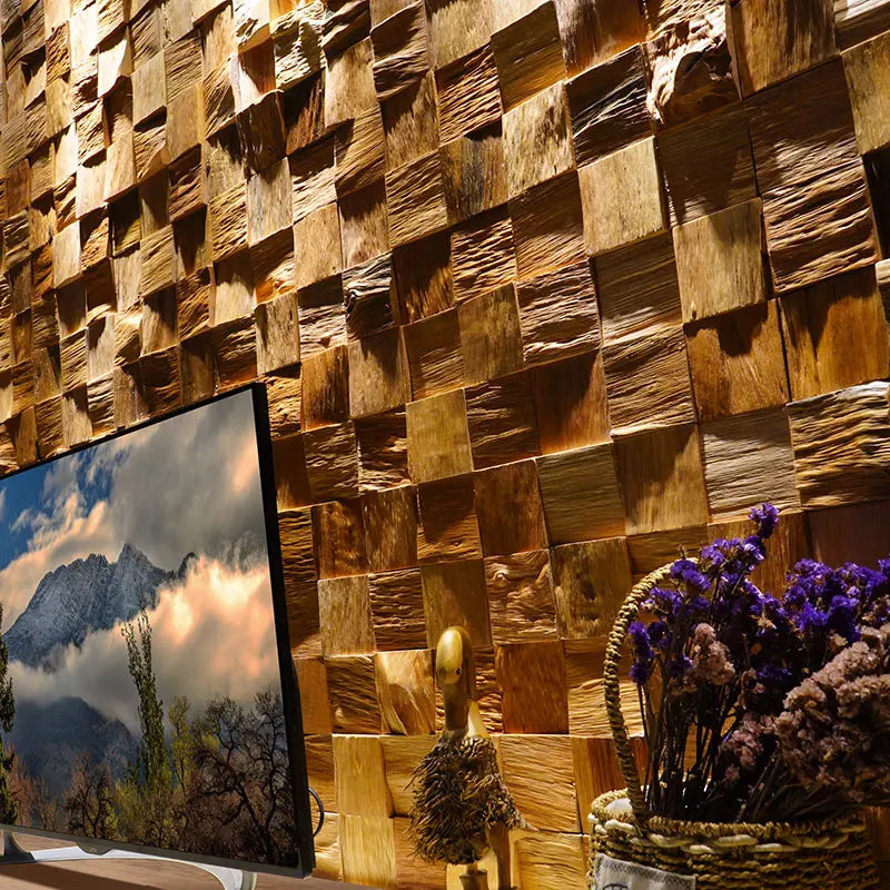 Wallpapers Home Decor Partition Black Walnut Wood Mosaic TV Background Wall Weathered Finish Eco-Friendly Rustic Style