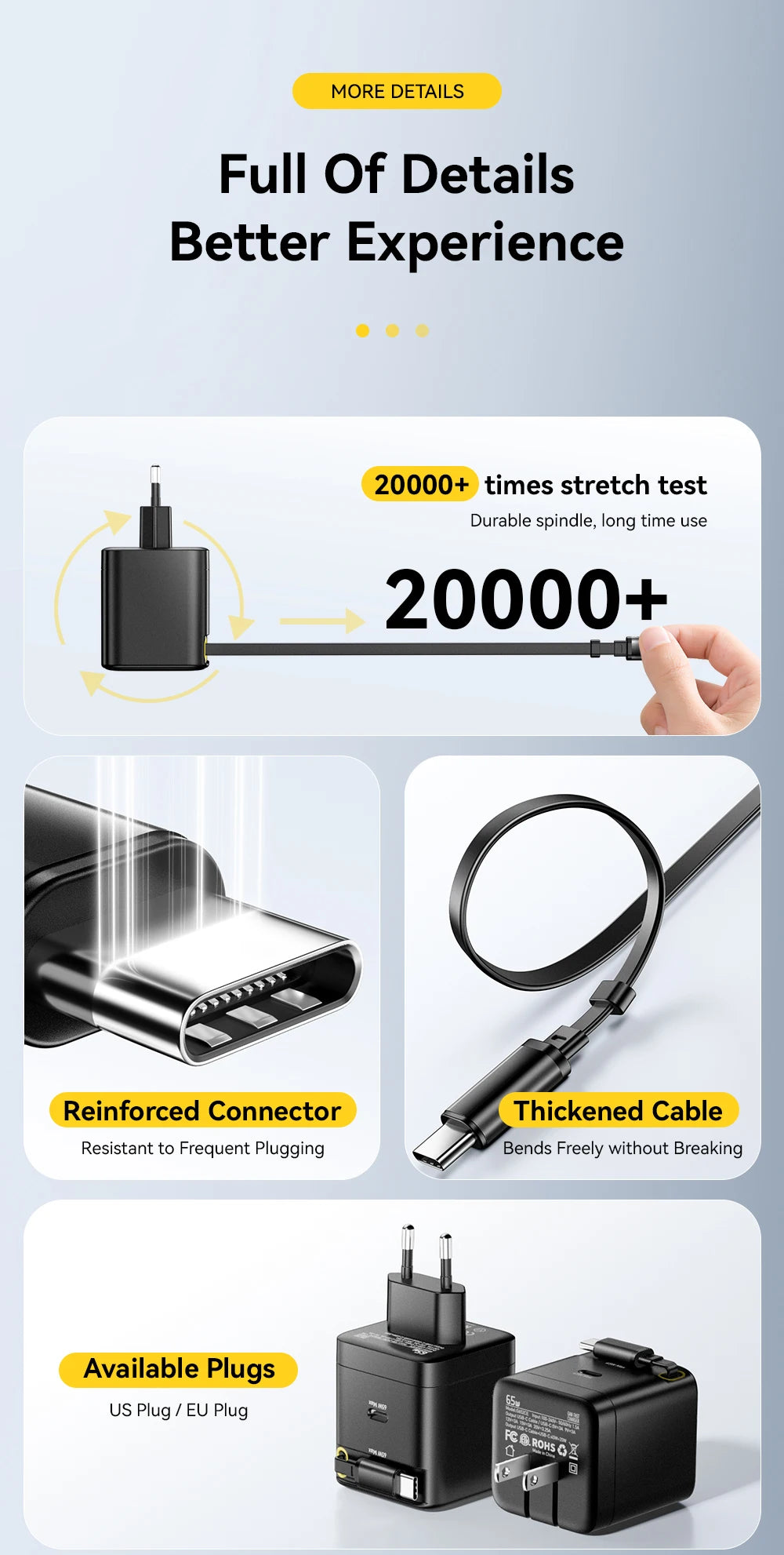 Essager 65W GaN Charger with Retractable Cable PD Fast Charging for Laptop Macbook iPhone 16 15 14 Xiaomi Type-C Phone Charger