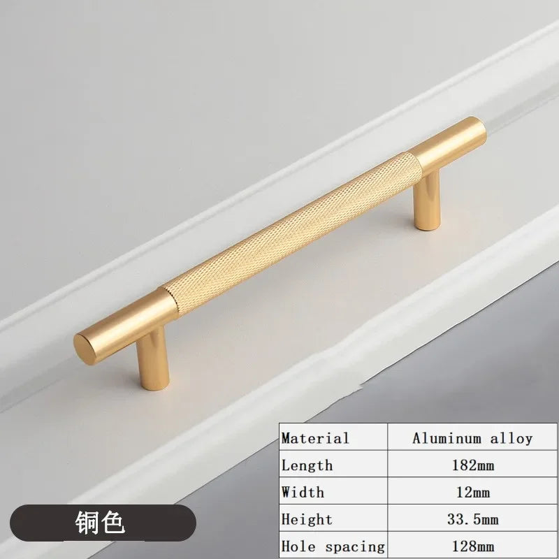 Long Knurled Handle Kitchen Cabinet Door Handles Drawer Pulls Aluminum Alloy T Bar Bedroom Knobs Wardrobe Furniture Hardware
