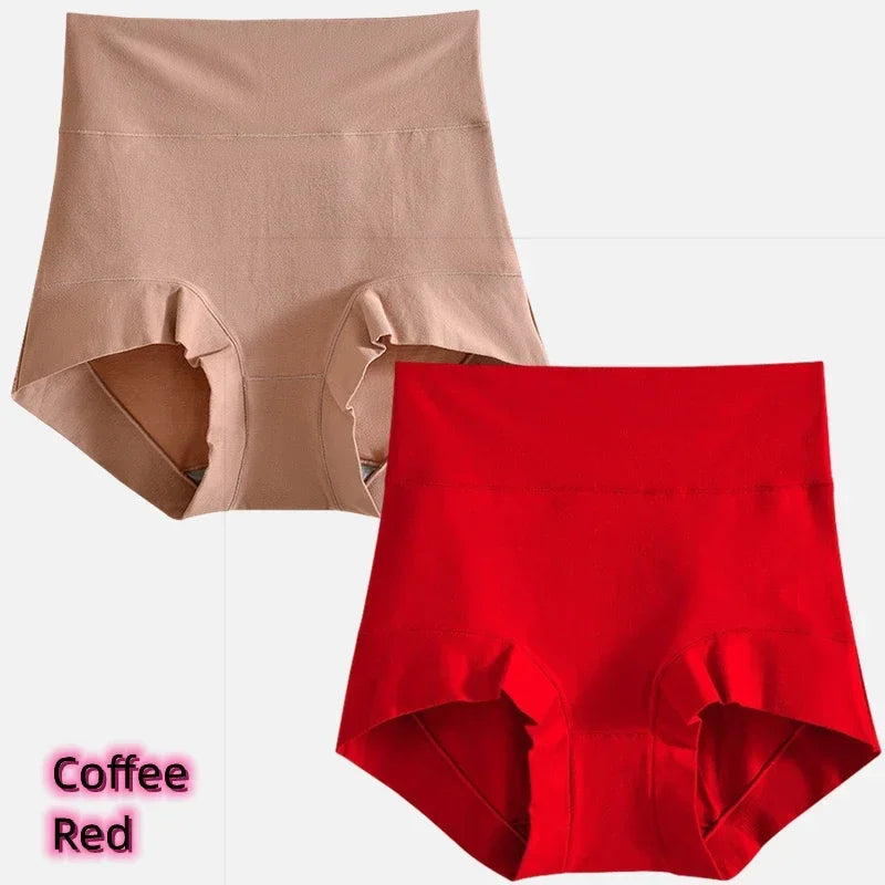 Women's cotton high-waisted, stretchy, belly-hugging panties, 2 pieces