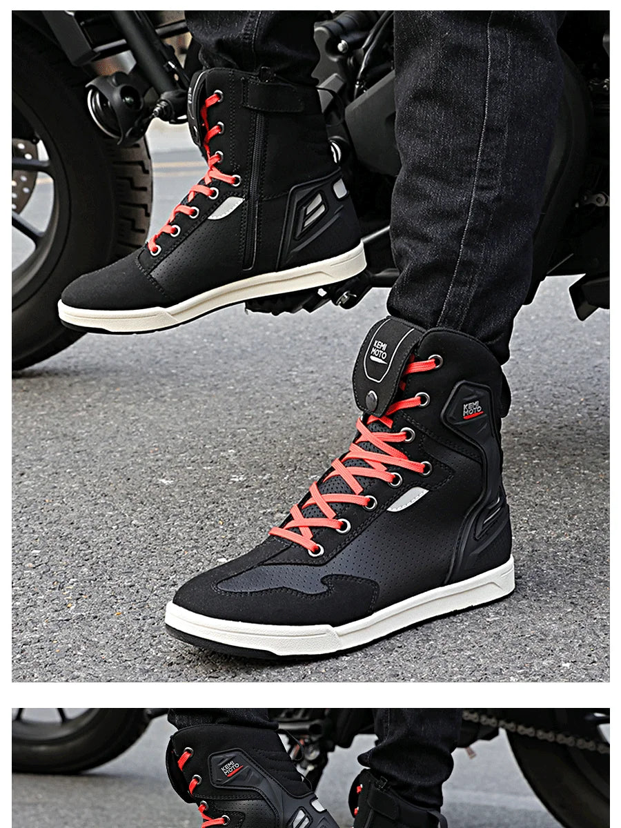 Giày Boots Nam Đi Xe Máy Phản Quang Bảo Hộ Thoáng Khí