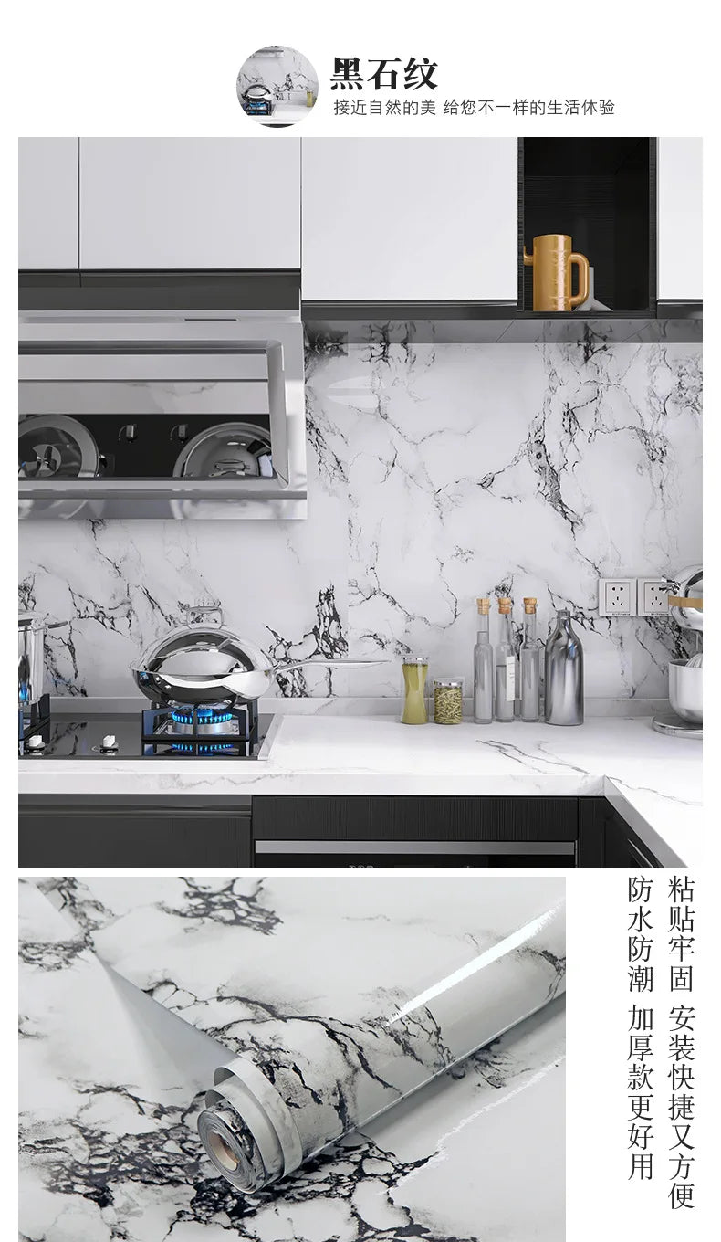60cm Marble Vinyl Film Self Adhesive Wallpaper Bathroom Kitchen Cupboard Countertops Contact Paper PVC Waterproof Wall Stickers