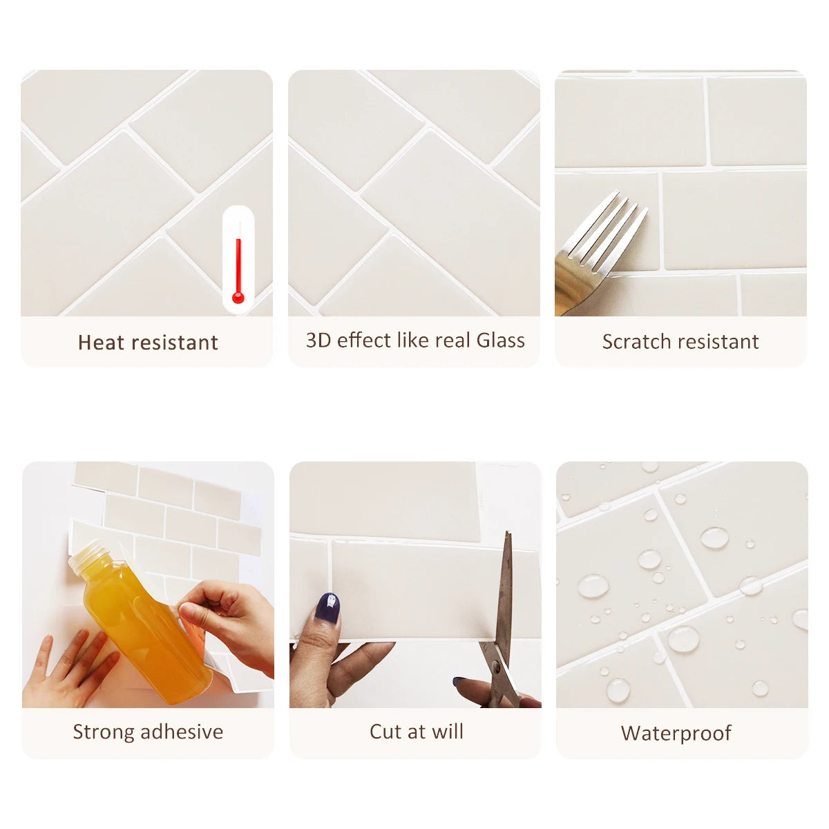 Vividtiles 3D Vinyl Waterproof Kitchen Backsplash Wall Sticker Peel and Stick Wallpaper Premium Strong Ahesive Tile Decals