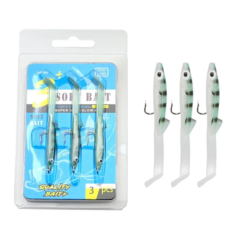 Afishlure Pesca Eel Soft Fishing Lure Glow Soft Bait with Hook Sea Fishing Tackle Raglou Fishing Lure 3pcs 55mm