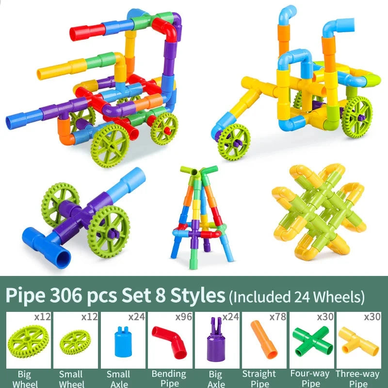 DIY Water Building Blocks Toy Educational Pipe Sensory STEM Kit Constructions Creativity Tube Blocks Pop Building Block Kids Toy