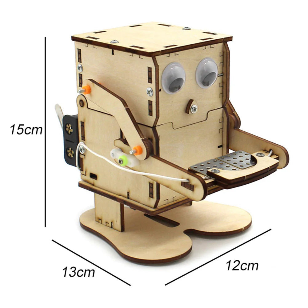 Robot Eating Coin Wood DIY Model Teaching Learning Stem Project for Kid Science Education Experiment Education Toy Assemble Kit - Daisan Mart