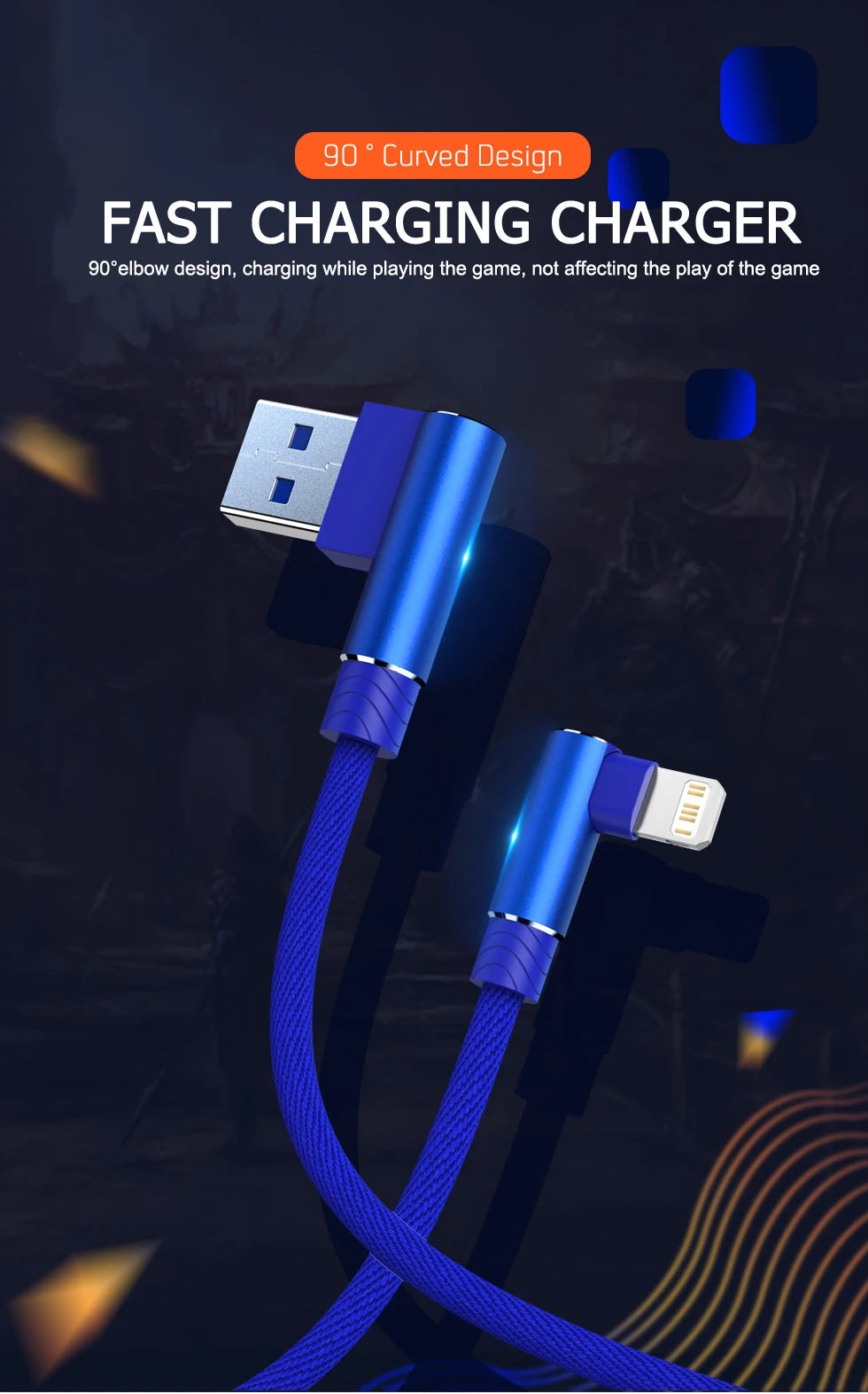 90 Degree Fast Charging Cable For iPhone &amp; iPad 1/2/3m Long