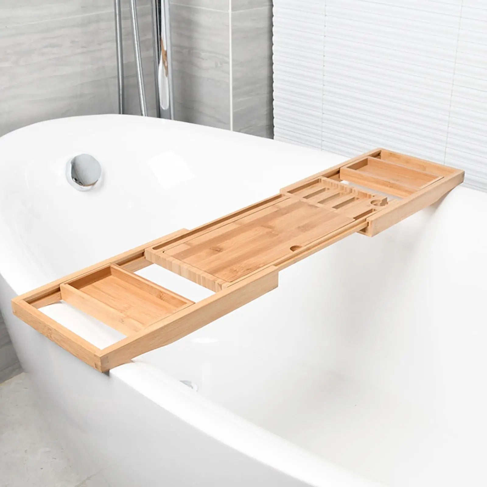 Multi-purpose wooden tray for bathtub, books and phones