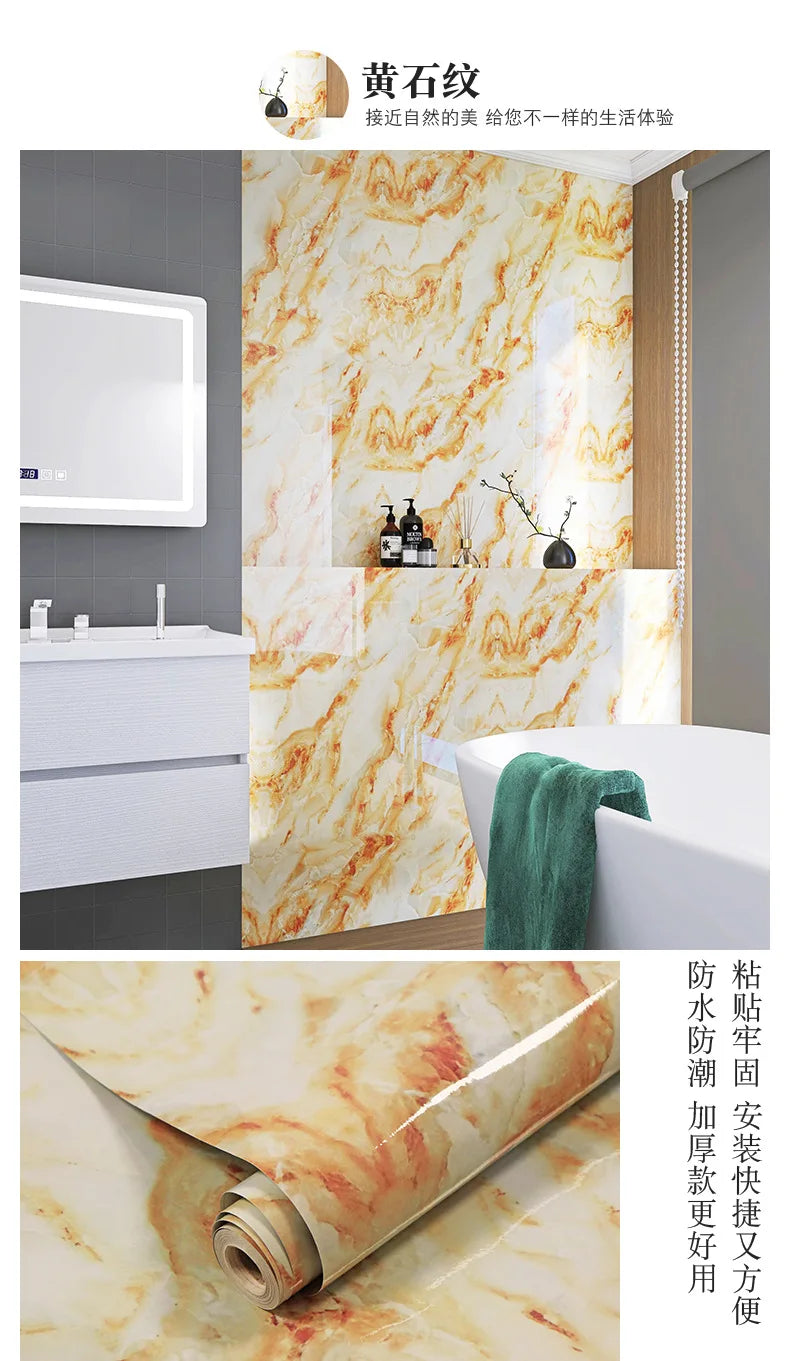 60cm Marble Vinyl Film Self Adhesive Wallpaper Bathroom Kitchen Cupboard Countertops Contact Paper PVC Waterproof Wall Stickers