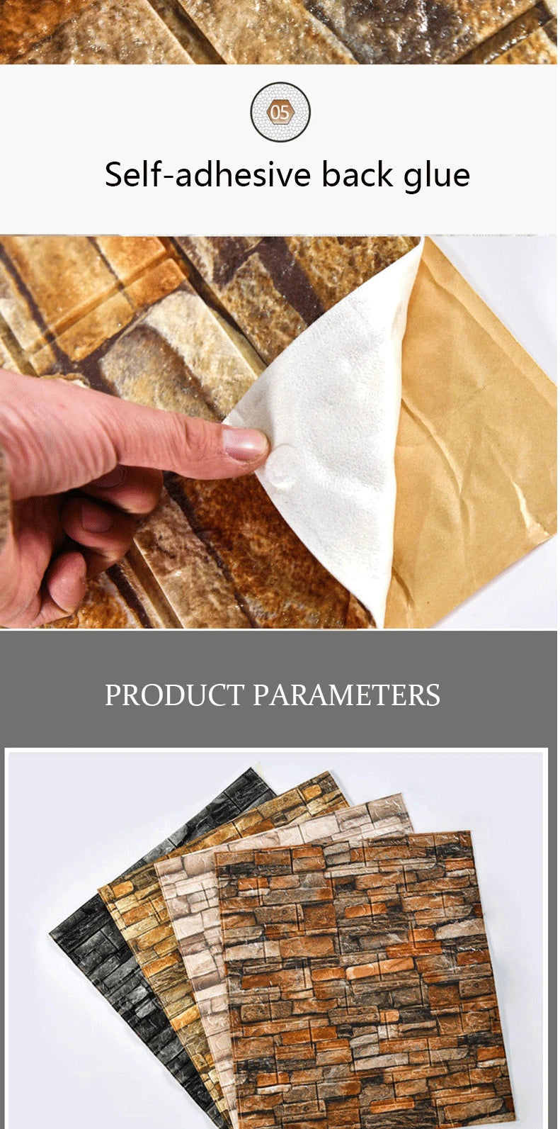 Giấy Dán Tường 3D Chống Nước Giả Gạch 70x100cm