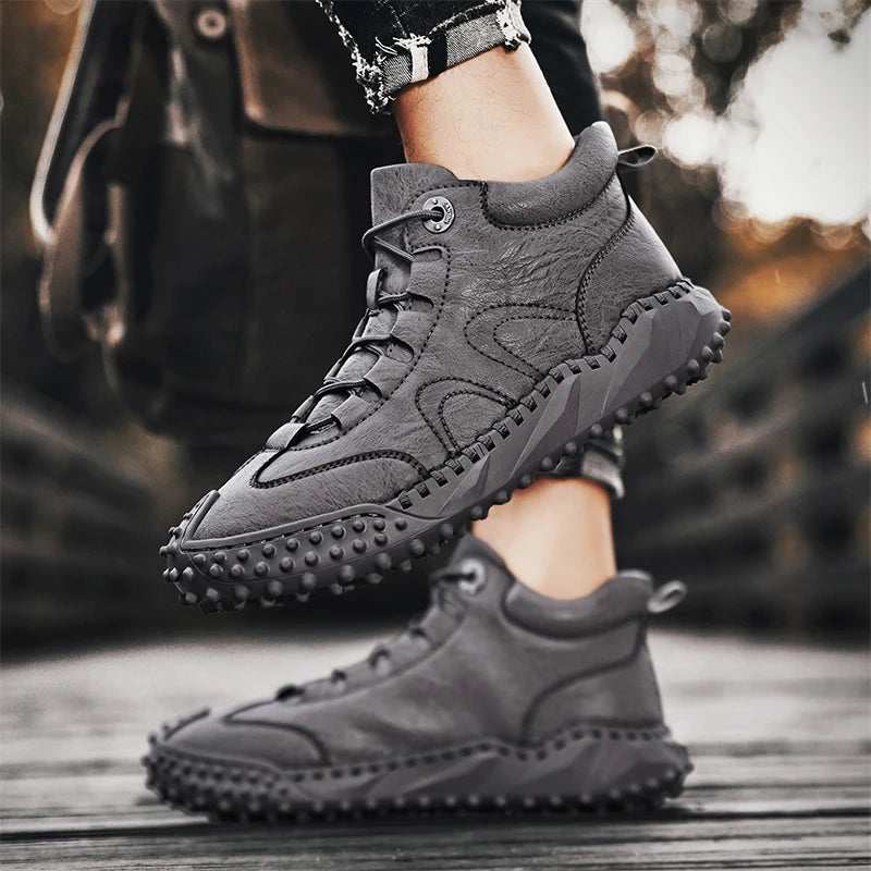 Men's Vintage Handmade Leather High-Top Lace-Up Retro Shoes